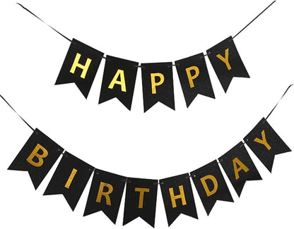 Happy Birthday Banner Black Shiny Gold Letters by BIEUFBJI