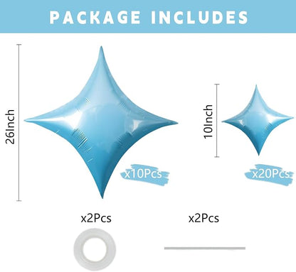 TONIFUL 30 Pcs Four Pointed Star Balloon 26In&10In Light Blue Foil Balloon | - Image 2