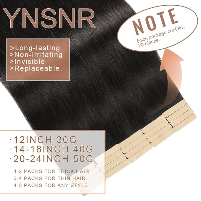 Tape in Hair Extensions Real Human Hair 24 Inch Natural Black Tape for Skin Weft Hair Extension Invisible Tape in Hair Extensions Straight Remy Human Hair for Women 20pcs