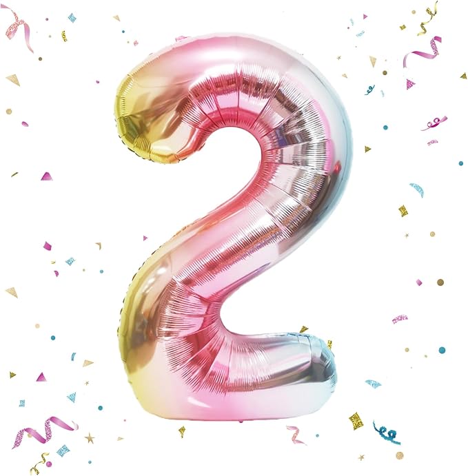 40 Inch Giant Rainbow Number 2 Balloons, Birthday Balloons, Helium Mylar Foil by Unknown