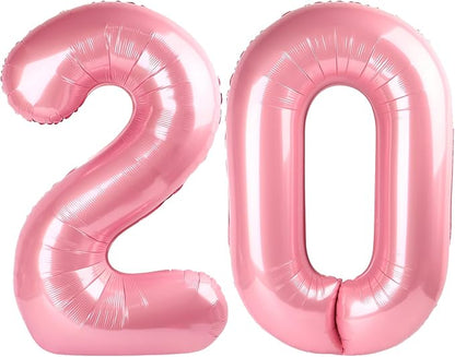 20 Balloons Number for 20th Birthday Decorations Women Men, Pearl Pink | 40In by Mluchee