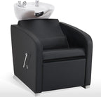BarberPub Backwash Shampoo Chair and Bowl Set, Adjustable Porcelain Ceramic Hair Wash Bowl Sink Unit, Shampoo Station Chair for Spa Beauty Salon Hair Salon Equipment 9370 (Black&White Bowl)