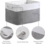 TheWarmHome Organization and Storage Basket for Organizing - 3 Pack 16x12x12 inch Cube Storage Bin Fabric Storage Cubes for Organizer Cloth Gift Toy Closet (White & Grey)