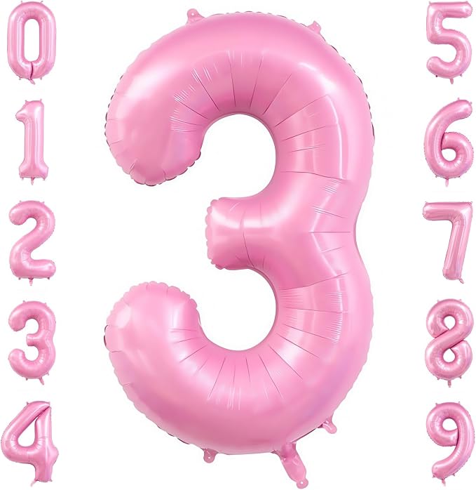 Pastel Pink 3 Balloon Number, 40 Inch Light Pink 3 Balloons Large Helium Foil by BBPOOL