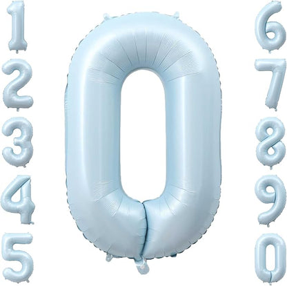 Sky Blue Number 0 Balloon 40 Inch, Metallic Foil Digit Party Supplies | by Unknown