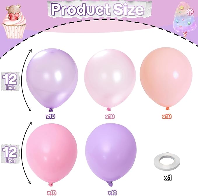 Pastel Pink and Purple Balloons, Princess Pearl Light Pink Purple Orange Latex - Image 2