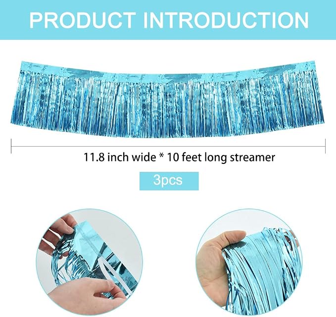 BEISHIDA Light Blue Fringe Garland Banner 30ft Wall Tinsel Foil Streamers | - Image 2