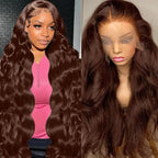 abbildung 34inch Chocolate Brown Lace Front Wig Human Hair 13x6 HD Transparent Body Wave Lace Front Wigs Human Hair Pre Plucked Glueless Frontal Brown Wig Human Hair 180% Density #