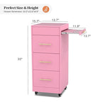 Salon Trolley Cart with Wheels, 3-Drawer Rolling Hair Styling Station, Mobile Beauty Trolley with Hot Tools Holder, Storage for Salon, Barbershop, Spa & Tattoo, Pink
