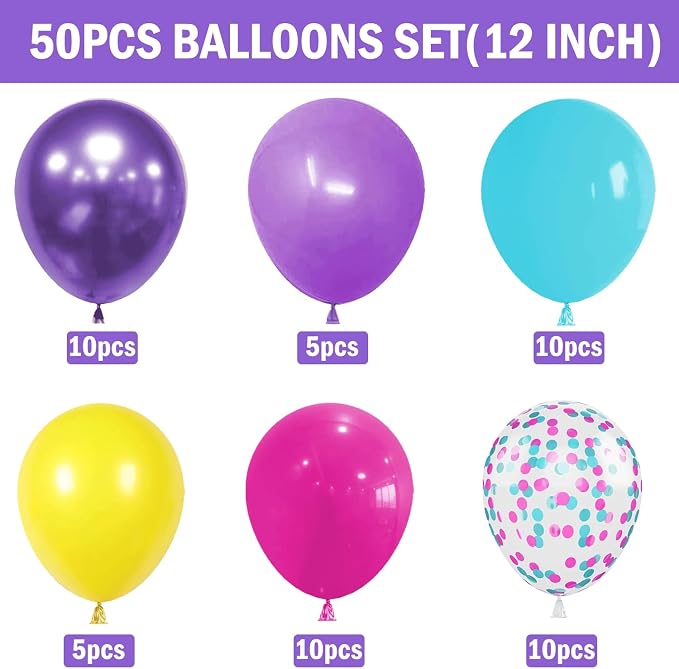 Hot Pink Blue Metallic Purple Teal Yellow Confetti Balloons 50 Pcs 12 Inch | - Image 2
