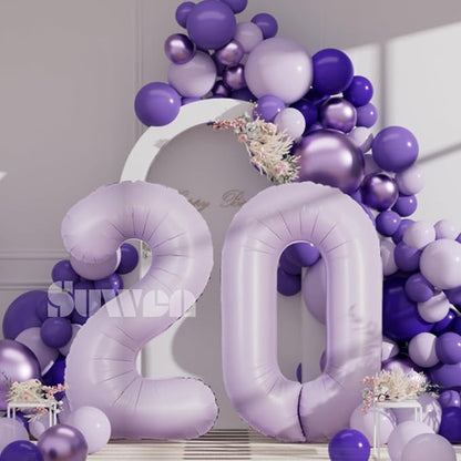 SUWEN 40 Inch Light Purple Lavender Big 20 Balloon Number Foil Helium 0-9 | - Image 4