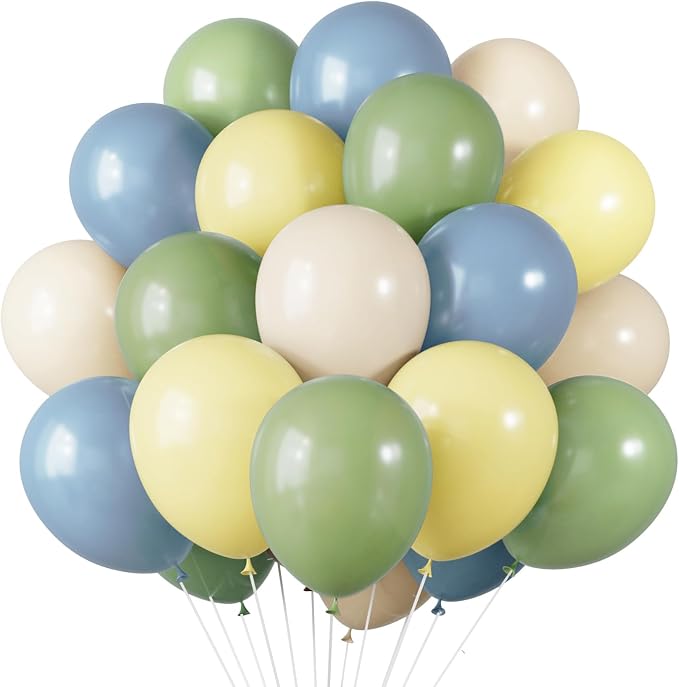 RUBFAC Sage Green Dusty Blue Yellow Balloons, Party Balloon Pastel Yellow by RUBFAC