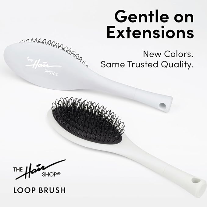 The Hair Shop Beige Loop Brush - Salon Professional Grade with Ergonomic Design - Safe Detangler Tool for 100% Remy Human and Synthetic Hair Extensions and Wigs (Light Grey)