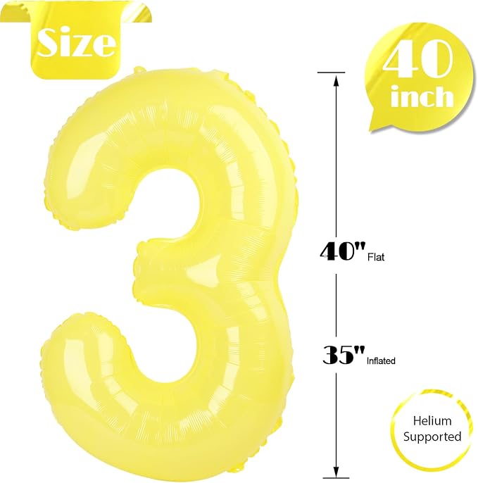 Yellow Number 3 Balloon 40 Inch - Image 5