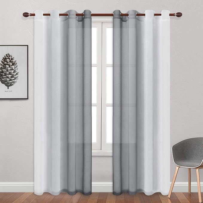 DWCN Ombre Grey Faux Linen Sheer Curtains - Image 2