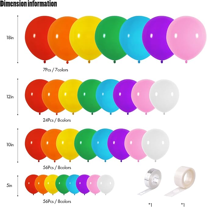 CANREVEL 129pcs Rainbow Balloon Arch Kit 18 12 10 5 Inch, Colorful Balloons - Image 2
