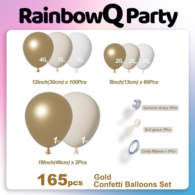 RainbowQ 165 Pcs Gold Balloons Arch Kit Different Sizes Metallic Garland | - Image 2