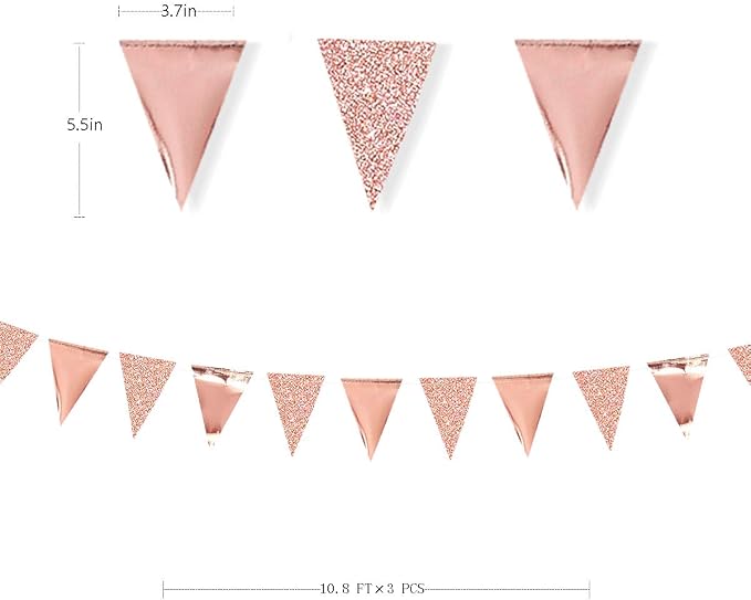 30Ft Rose Gold Party Decoration Rose Pink Triangle Pennant Banner Blush Pink - Image 2