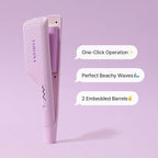 VODANA Professional Triple Flow Ceramic Hair Waver - Easy Beach Waves with Embedded Double Barrel Wave Iron. Experience Instant Heat, Long-Lasting Performance, and Quick Heat Up. (1.25 inch, Lavender)