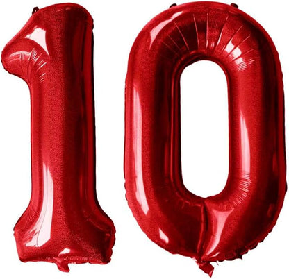 Laser Red Number 10 Balloons 40 Inch Giant Number Red 10 Foil Mylar Balloons by COLORFULELVES