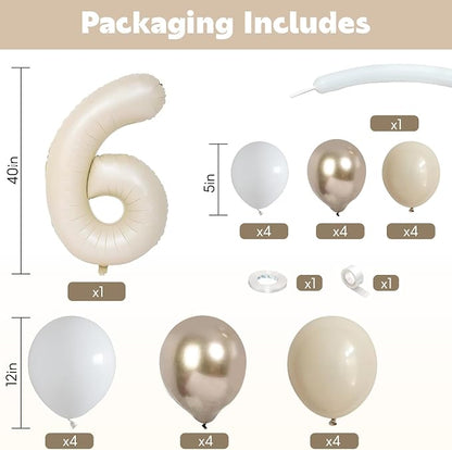 40 Inch Cream Number 6 Birthday Balloon Beige White Sand Number Six Foil - Image 2