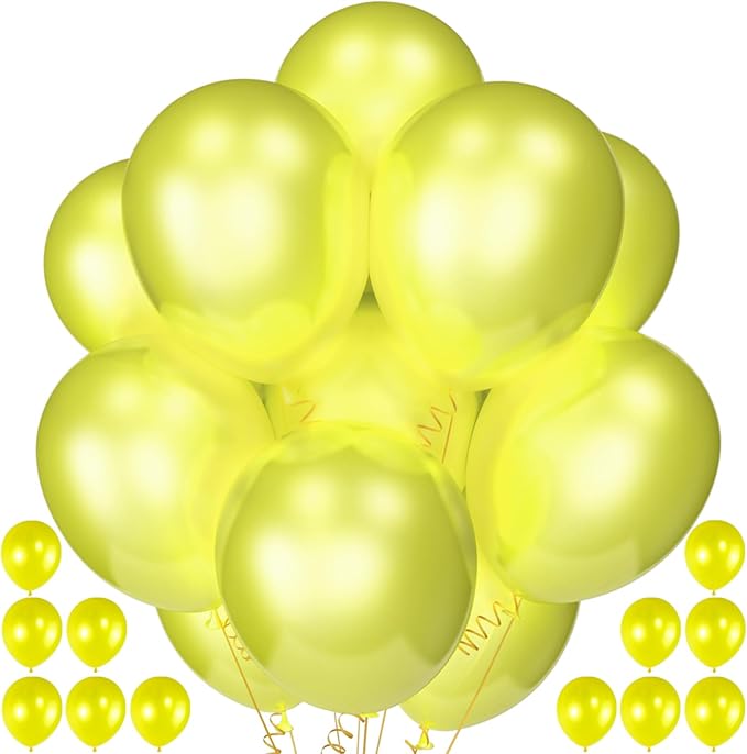 120 Pack Pearl Yellow Balloons, Bright 12 inch Royal Yellow Latex Party Balloons by Qikoolaa