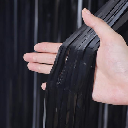 Voircoloria Black Foil Fringe Backdrop Curtains, Birthday Party Decorations - Image 2
