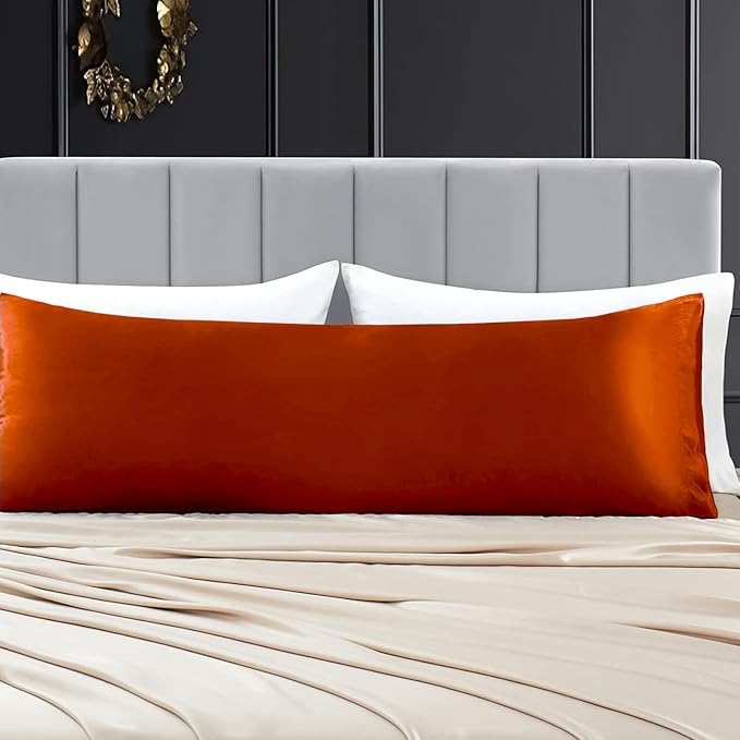 Aormenzy Satin Body Pillow Cover Set of 2, 20x54 Inches Burnt Orange Body Pillow Case for Adults, Silky Soft & Cooling Body Pillow Pillowcase with Envelope Closure