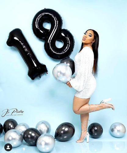 8 Balloon Numbers Party Decorations, 40In Black Balloons - Image 2