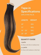 DOORES 50g 20pcs Tape in Human Hair Extensions Balayage Dark Brown to Chestnut Brown Real Natural Tape in Straight Skin Weft Remy Hair Extensions 22 Inch