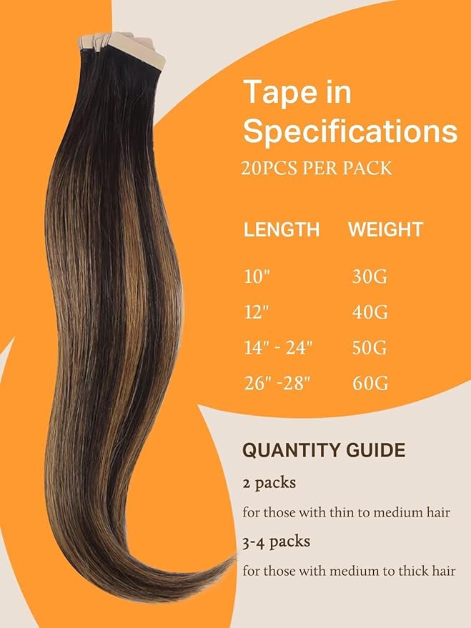 DOORES 50g 20pcs Tape in Human Hair Extensions Balayage Dark Brown to Chestnut Brown Real Natural Tape in Straight Skin Weft Remy Hair Extensions 22 Inch