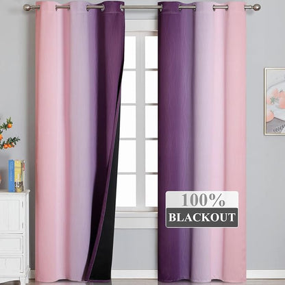 Ombre Pink and Purple Blackout Curtains 84 Inches Long, Full Room Darkening - Image 2