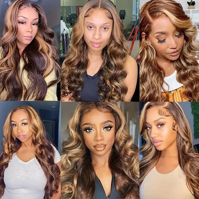 Light Brown Bundles Human Hair Highlight Body Wave Bundle Brazilian Virgin Remy Hair 3 Bundles 18 20 22 Inch Niegmeag 2 Tone Black and Light Brown Body Wave Bundle 300g