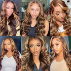 Highlight Bundles Human Hair Light Brown Body Wave Bundle Niegmeag Brazilian Virgin Remy Hair 3 Bundles 16 18 20 Inch Double Weft 2 Tone Black and Light Brown Bundle P1B30 Color