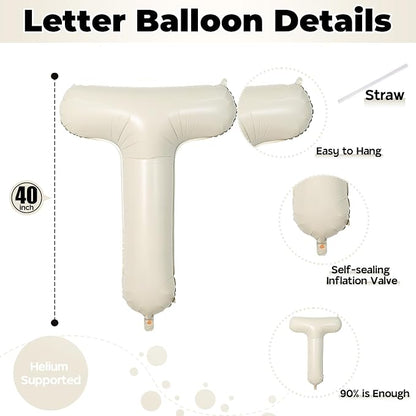 40 Inch Beige Letter Balloon, Cream White Sand Alphabet - Image 2