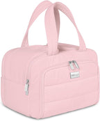 TOPDesign Travel Toiletry Bag for Women, Puffer Large Toiletry Bag, Lightweight Cosmetic Makeup Organizer with Handle for Traveling, Accessories, Essentials, Toiletries (Baby Pink)