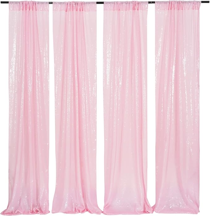Poise3EHome Pink Sequin Backdrop Curtains, 4 Panels 2FTx8FT Glitter Background - Image 7