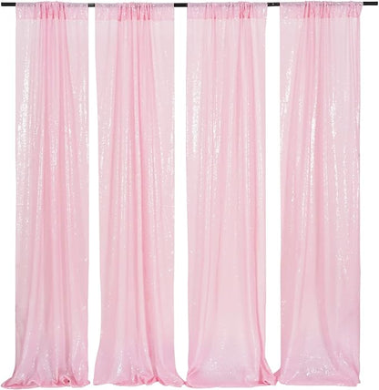 Poise3EHome Pink Sequin Backdrop Curtains, 4 Panels 2FTx8FT Glitter Background - Image 7