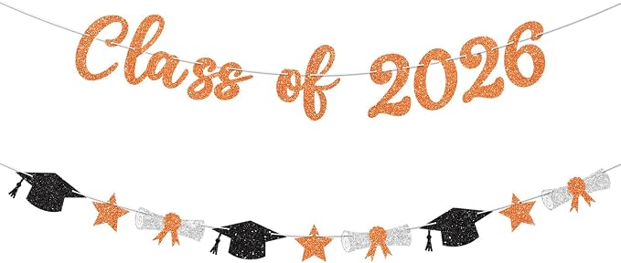 Class of 2026 Banner Orange Graduation Decorations Prestrung 2026 Graduation by Blopee