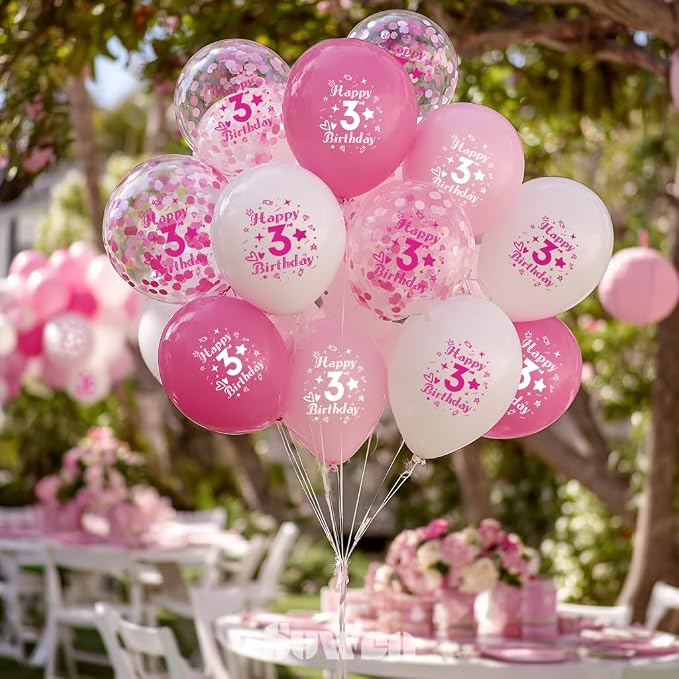 SUWEN Pink 3rd Number Printed Balloons 38PCS 12 Inch | 1-9 Latex Balloons Happy - Image 4