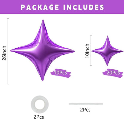 TONIFUL 30 Pcs Four Pointed Star Balloon 26In & 10In Purple Foil Balloon | - Image 2