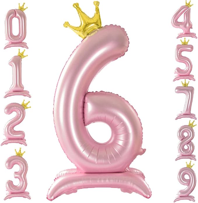 42 Inch Crown Pink Number Balloon, Number 6 Balloon by Eoopoon