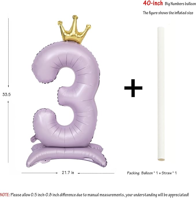Standing Purple Crown Number 3 Balloon 40In Pastel Purple Crown 3 Balloon | - Image 2