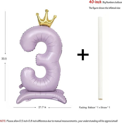 Standing Purple Crown Number 3 Balloon 40In Pastel Purple Crown 3 Balloon | - Image 2