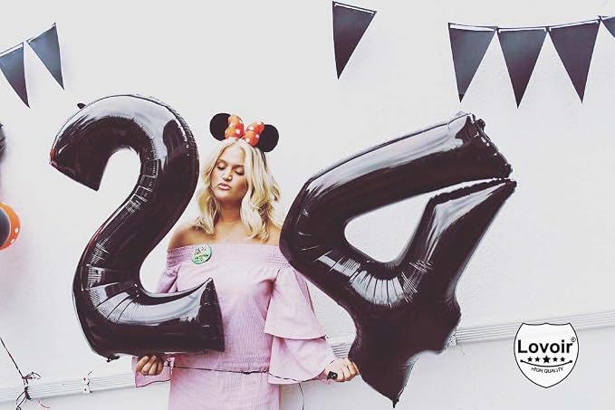 Black 24 Number Balloons, 40 Inch Giant Number 24 Balloons Foil Mylar Helium - Image 4