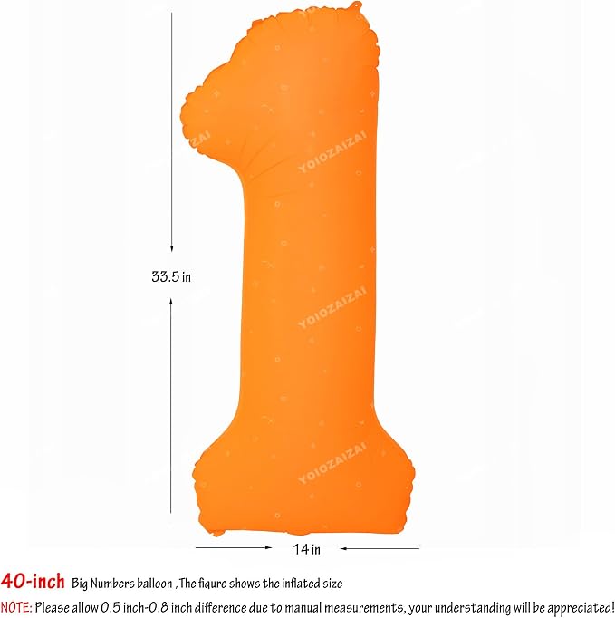 40 IN Orange Birthday Number 1 Balloon Fluorescent Orange Foil Balloon | - Image 2