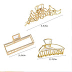Mehayi 3 PCS Large Gold Metal Hair Claw Clips for Women Girls, Cute Alloy Big Hair Clamps Strong Hold for Thick Thin Hair, Fashion Hair Accessories Headwear Styling Tools for Party Wedding