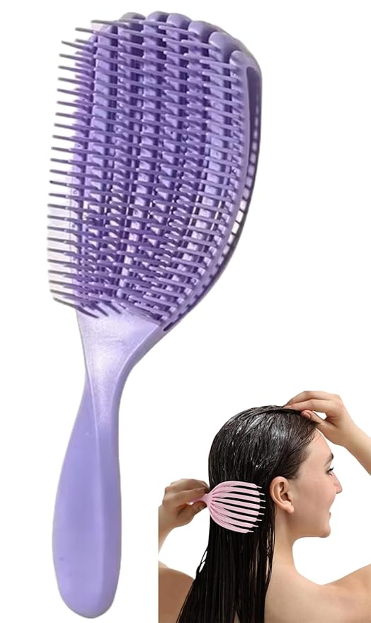 Hair Brush for Afro American/African Hair Textured Professional Curved Vented Brush Wet Dry Curly Hairbrush Detangling Massage Hairdressing Comb (Purple, Big)