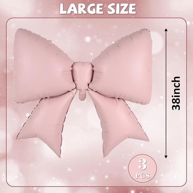 38 Inch Pink Bow Foil Balloons, Large Pink Mylar Bowknot Balloons Coquette - Image 2