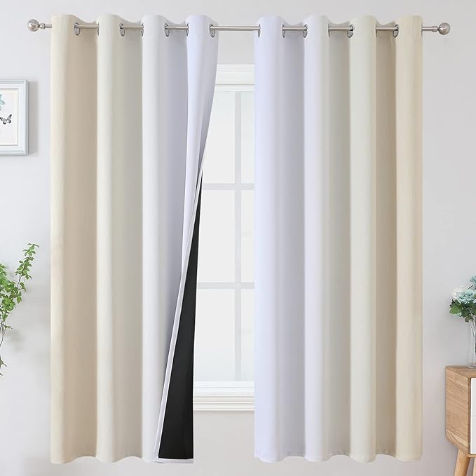 Beige and Grayish White Blackout Curtains & Drapes by ESTELARTEXTILER
